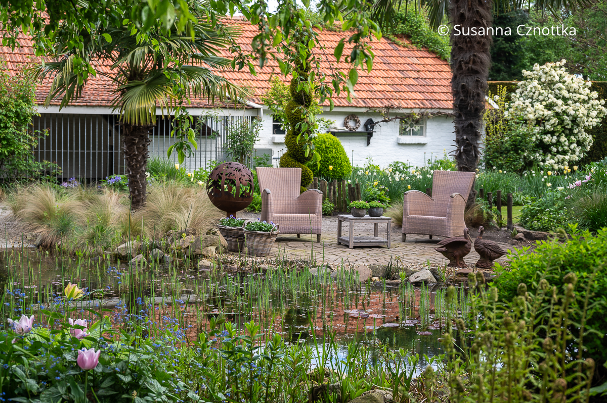 Gartenplanung: ein Sitzplatz am Teich mit Urlaubsambiente