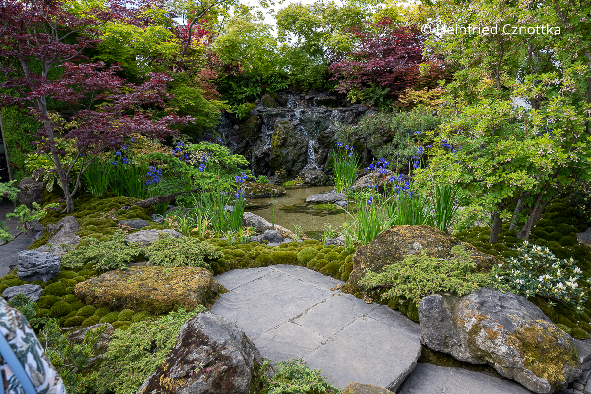 Ein Japanischer Garten mit einem Wasserfall