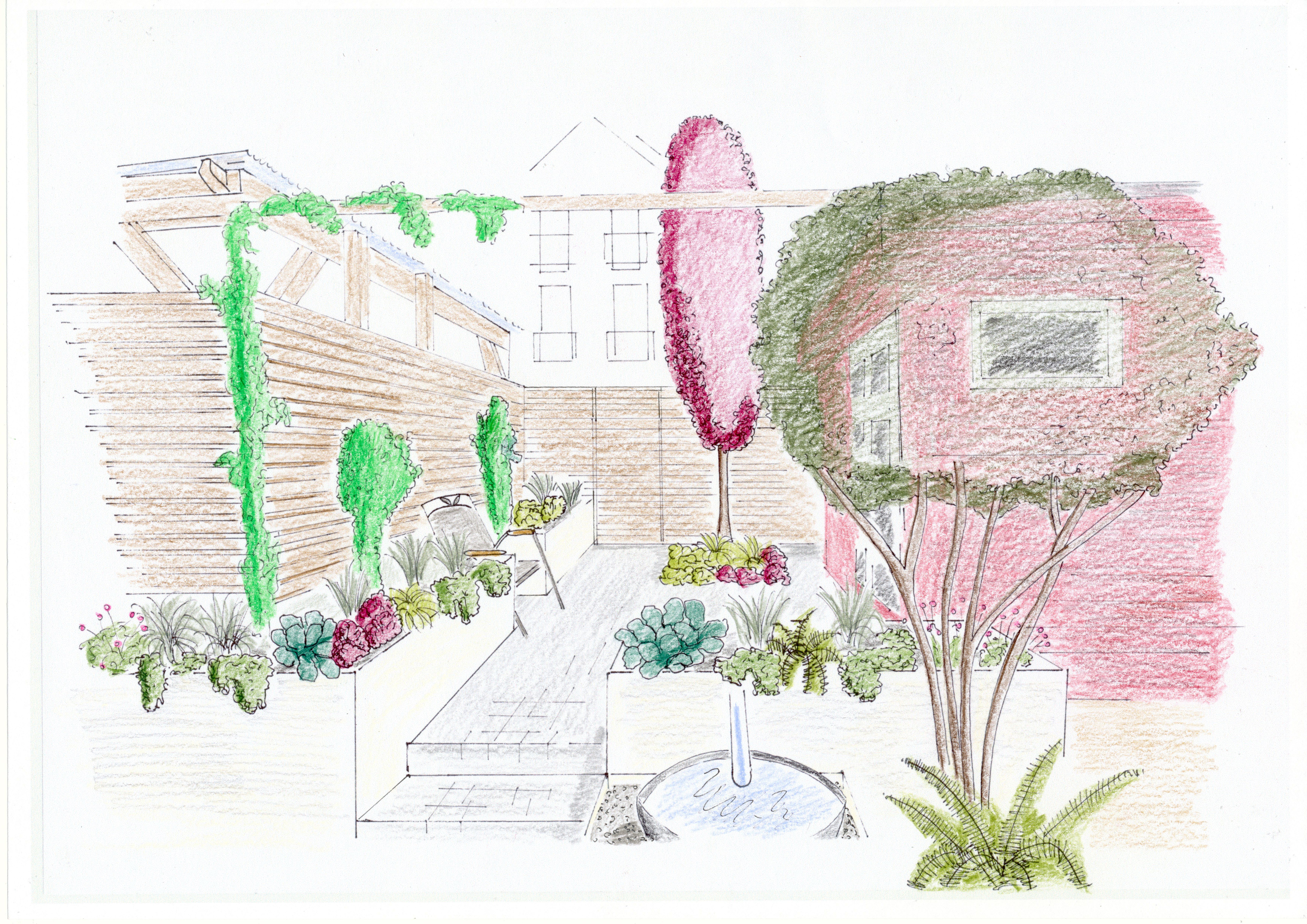 Reihenhausgarten:  für einen kleinen Gartenraum mit Hochbeeten