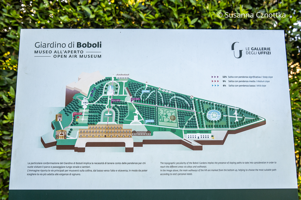 Übersichtsplan: Giardino di Boboli, Florenz Ein gezeichneter Übersichtsplan des Giardino di Boboli, Florenz