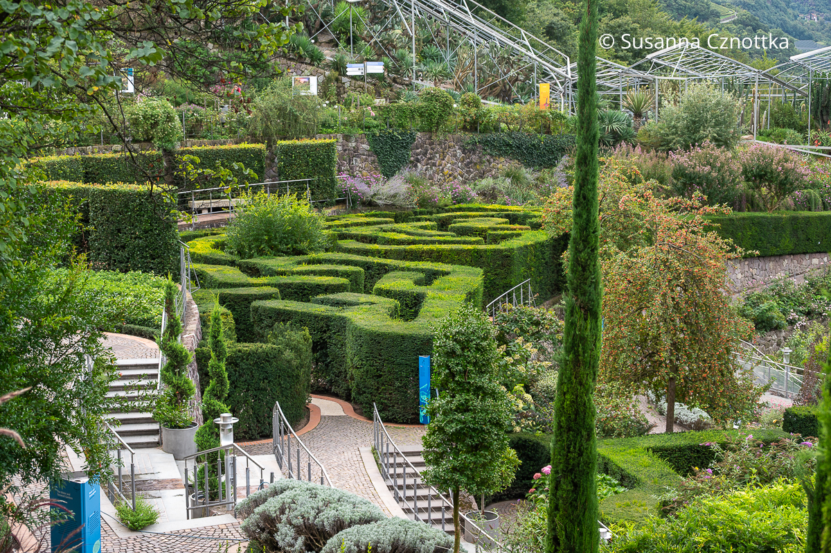 Labyrinth mit verschlungenen Wegen im Park von Schloss Trauttmansdorff (Meran)
